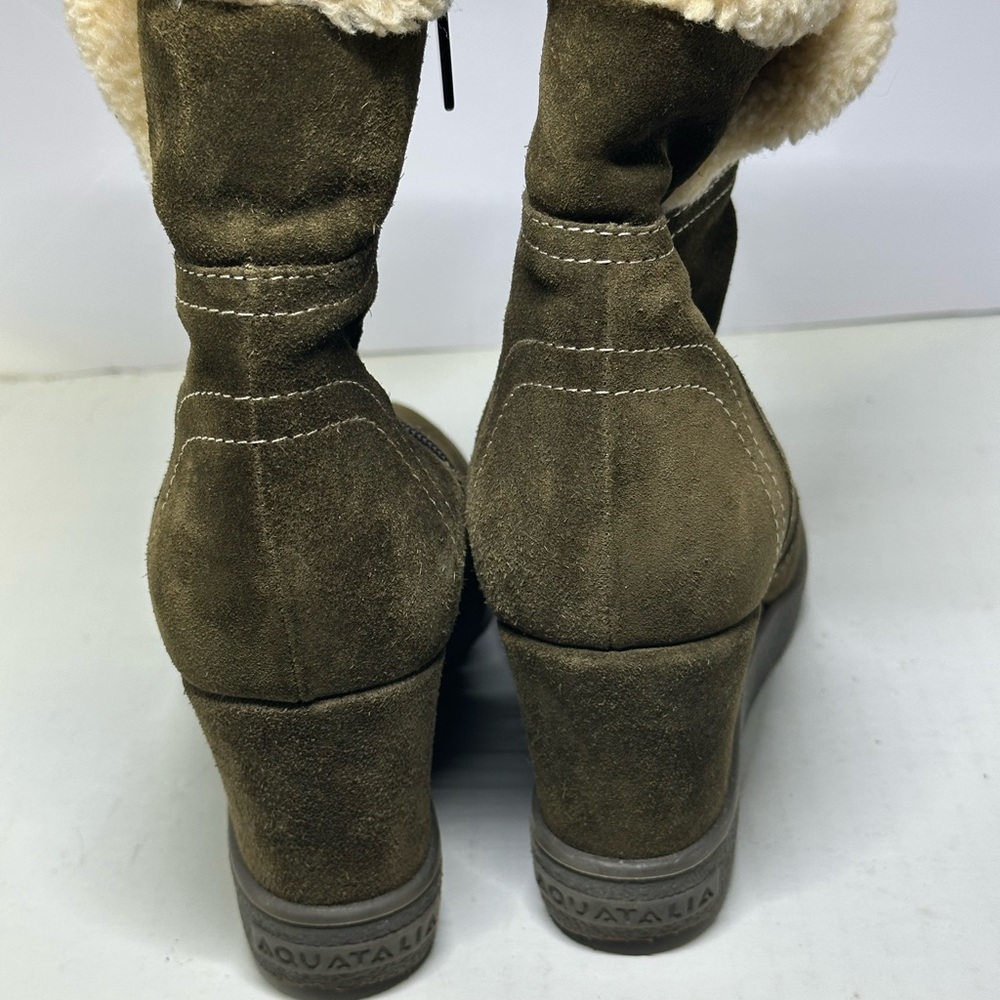 Aquatalia Brown Suede Cindy Wedge Boots with Cream Fur Size 7 Made in Italy - Picture 2 of 7